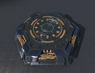 Futuristic Activation Device With Circular Metallic Design And Blue Light Elements 3d model