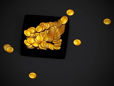 Stylish Black Household Container Filled With Gold Coins And Scattered Around Dark Background 3d model