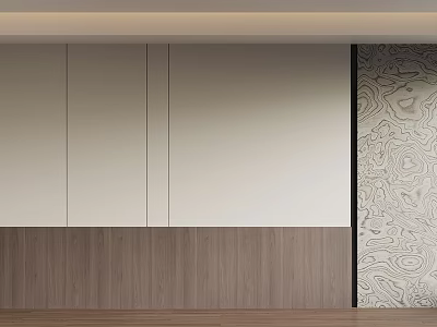 Modern Bedroom Accent Wall with White Panels Wooden Base and Right Side Patterned Decoration 3d model