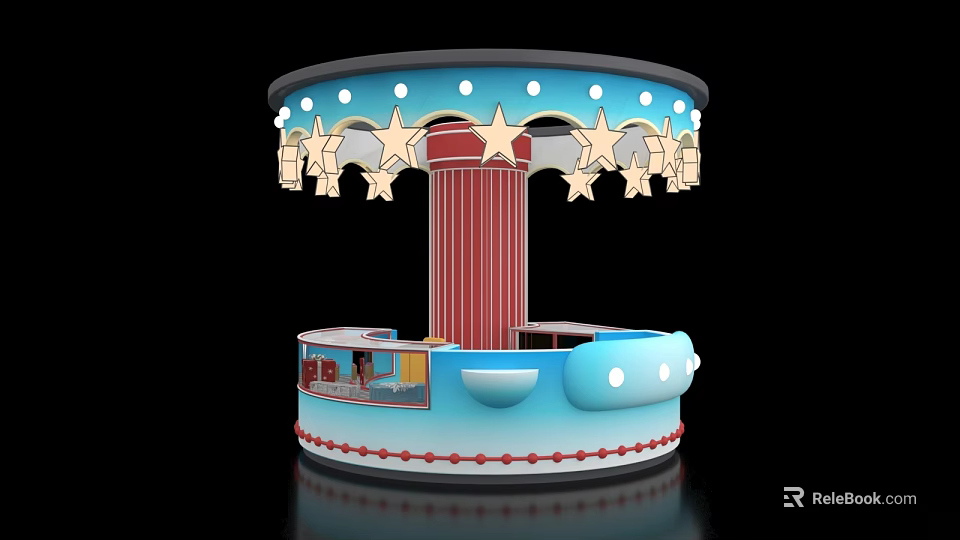 Carousel Style Reception Desk With Blue Red Star Decorations Column Curved Countertop 3d model