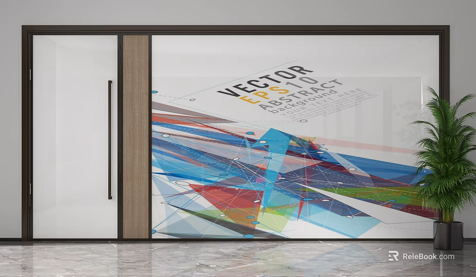 Modern Glass Partition with Colorful Geometric Patterns for Stylish Interior Design 3d model 