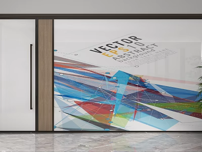 Modern Glass Partition with Colorful Geometric Patterns for Stylish Interior Design 3d model