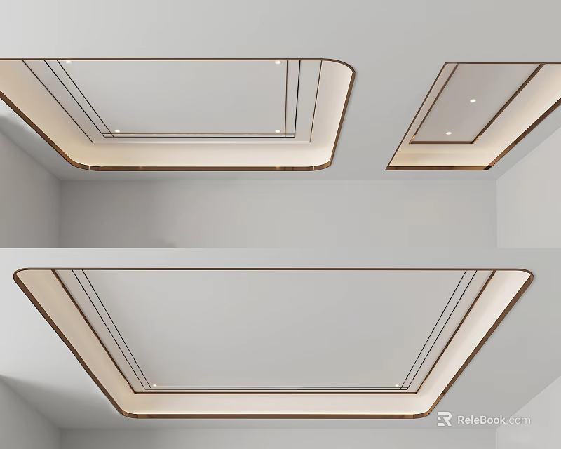 Modern Ceiling Design With White Square Shaped Panels Metal Trim And Recessed Lights 3d model 