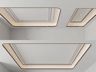 Modern Ceiling Design With White Square Shaped Panels Metal Trim And Recessed Lights 3d model