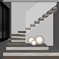 Modern Staircase Design with Wooden Steps White Spherical Lamps and Window Blinds