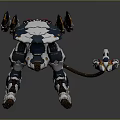 Futuristic Mechanical Creature Character With Blue White Orange Accents And Robotic Tail Structure