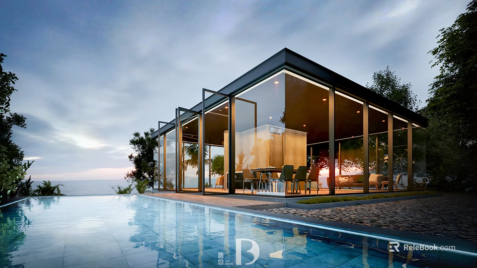Modern Detached Villa with Floor to Ceiling Glass and Swimming Pool in Scenic Setting 3d model 