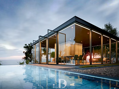 Modern Detached Villa with Floor to Ceiling Glass and Swimming Pool in Scenic Setting 3d model
