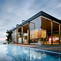 Modern Villa Waterfront Twilight Villa Architecture 3d model