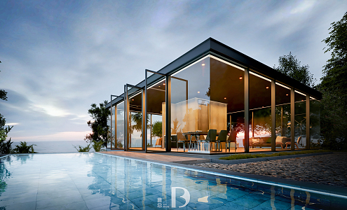 Modern Villa Waterfront Twilight Villa Architecture 3d model