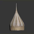 Copper Colored Textured Weapon with Conical Shape Wide Base and Pointed Top on Reflective Surface