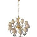 Tech Exhibition Hall Interior Showcasing Elegant Chandelier With Lampshades And Crystal Details