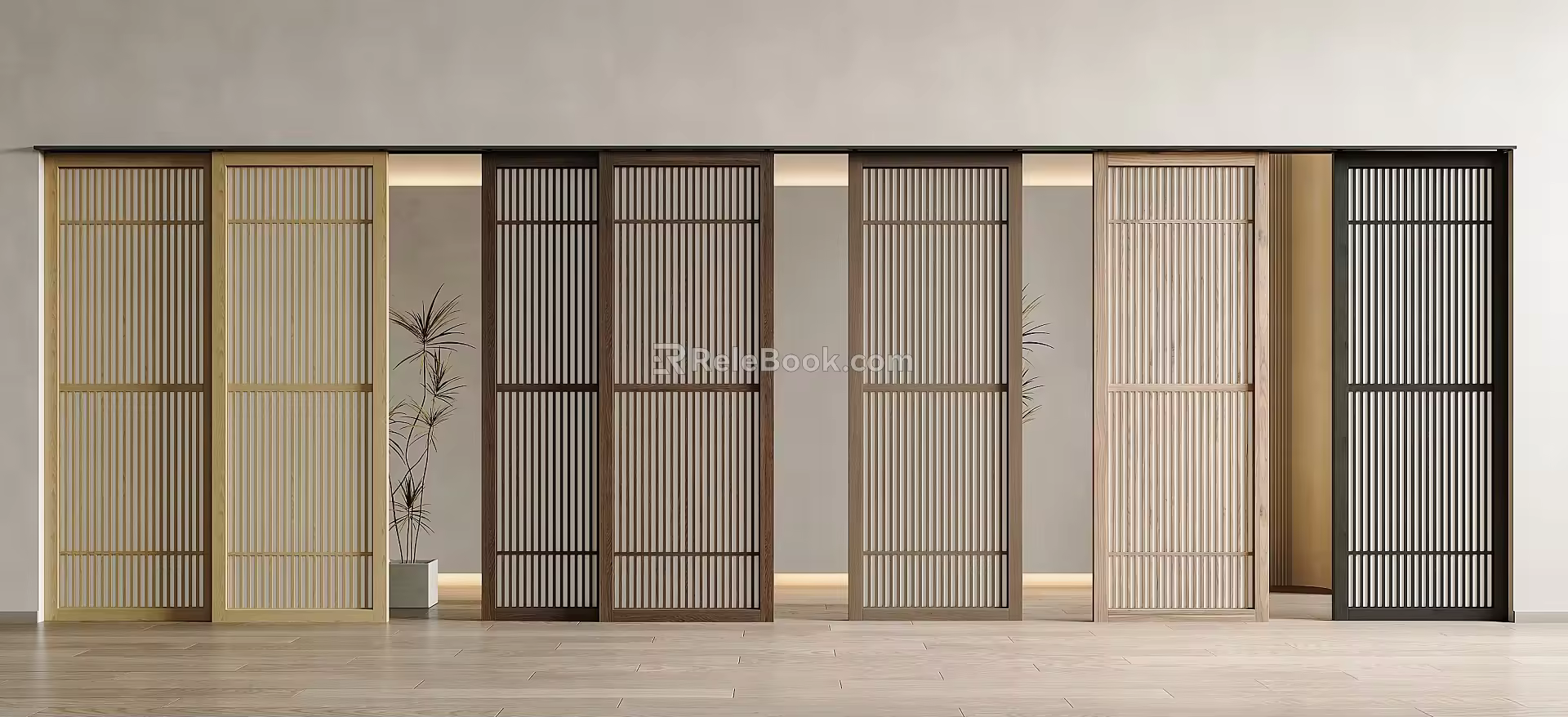 Japanese style log wind sliding door Japanese style sliding door log wind sliding door grille door and paper sliding door 3d model