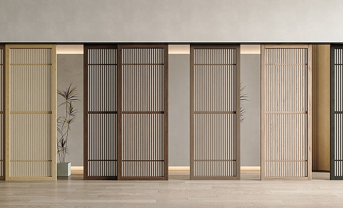 Japanese style log wind sliding door Japanese style sliding door log wind sliding door grille door and paper sliding door 3d model