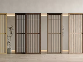Japanese style log wind sliding door Japanese style sliding door log wind sliding door grille door and paper sliding door 3d model