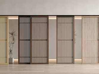 Japanese style log wind sliding door Japanese style sliding door log wind sliding door grille door and paper sliding door 3d model