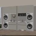 Balcony Cabinet Design with Washing Machines Dryers Sink Mirror and Storage Space
