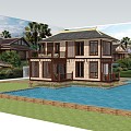 New Chinese style single-family villa 3d model