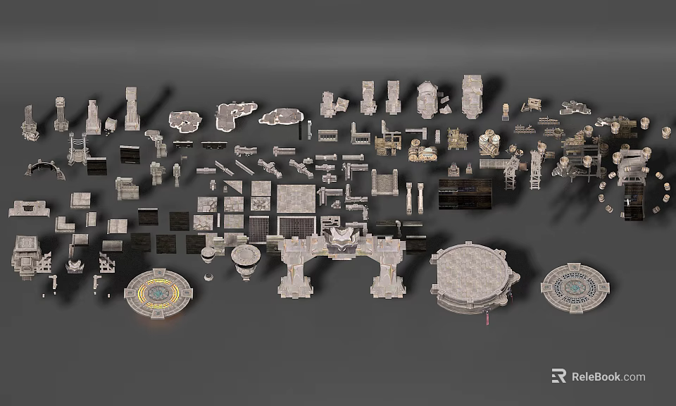 Cartoon Scene Construction Elements With Various Platforms And Decorative Structures 3d model