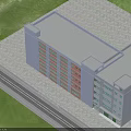 Modern Multi Story Industrial Factory Building With White Orange Exterior And Large Windows