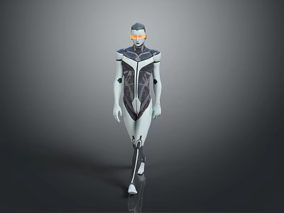Children's Robot Toy With Silver Gray And Black Design And Glowing Orange Eyes Standing Pose 3d model