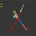 Crossed Swords With Blue Hilt Silver Blade And Red Glowing Effect