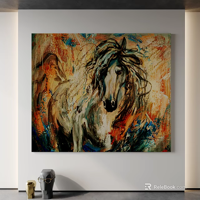 Dynamic Abstract Horse Painting With Colorful Background And Expressive Brushstrokes 3d model 