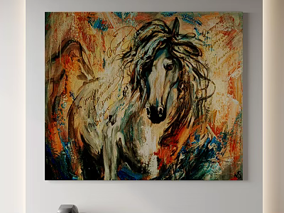Dynamic Abstract Horse Painting With Colorful Background And Expressive Brushstrokes 3d model