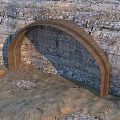 Steep Rock Cliff With Natural Textures And Sandy Ground Featuring Wooden Planks