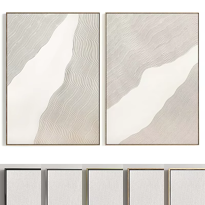 Modern Minimalist Abstract Paintings With Wavy Lines And White Cabinets Below 3d model