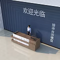 Modern Office Reception Desk With 3D Model Welcome Sign And Standing Staff Interior