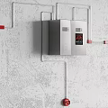 Stainless Steel Industrial Control Cabinet With Electrical Components And Red Piping