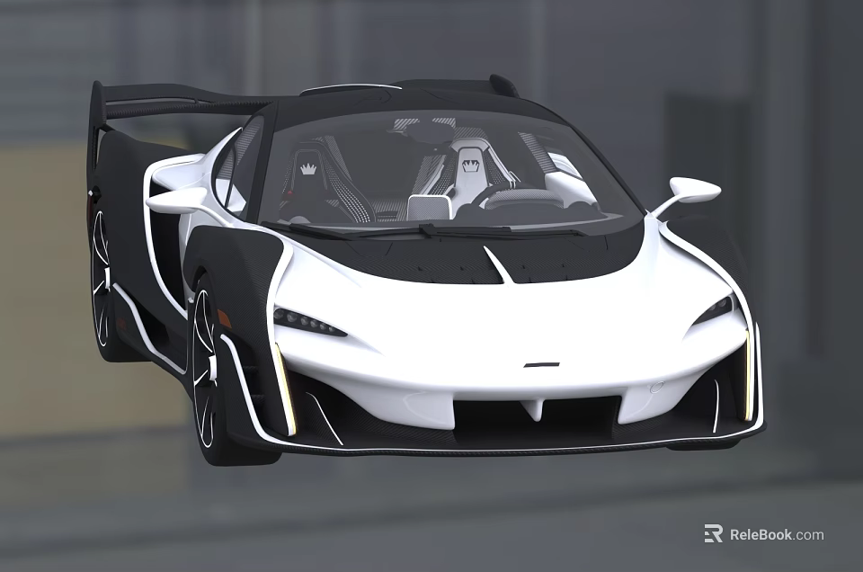 Sleek White And Black Supercar With Streamlined Body Large Rear Wing And Two Seater Cabin 3d model 