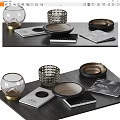 Stylish Decorative Ornament Set With Metal Bowls Glass Containers And Books