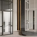 Modern Glass Elevators With Black And White Frames In Minimalist Interior Design 3d model