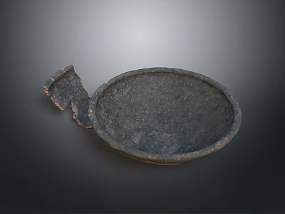 Hand Carved Ancient Style Stone Bowl With Intricate Handle And Rough Texture 3d model