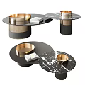Elegant Modern Round Coffee Table With Marble Surface And Gold Metal Base Design 3d model