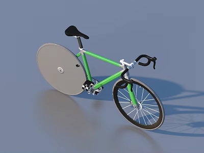 Green Frame Bicycle With Black Handlebars Seat Large Solid Rear Wheel And Spoked Front Wheel 3d model