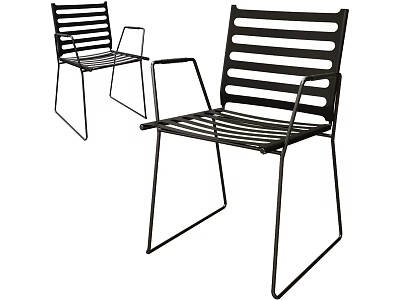 Modern Black Metal Leisure Chairs With Striped Seats And Curved Armrests Design 3d model