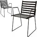 Modern Black Metal Leisure Chairs With Striped Seats And Curved Armrests Design