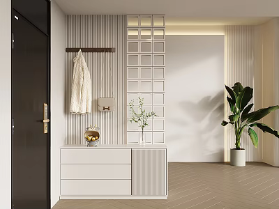 Cream Shoe Cabinet Cement Brick Decoration Entrance Partition Shoe Changing Stool Green Plant Key Storage Doll 3d model