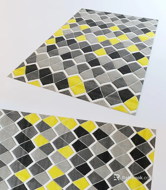 Stylish Square Rug With Yellow Black Gray Diamond Geometric Pattern For Home 3d model