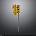 Yellow Traffic Light With Multiple Signal Lamps On Metal Pole Isolated Scene