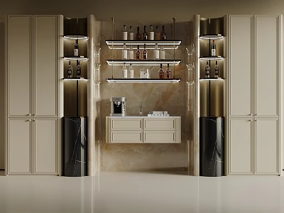 Modern Wine Cabinet Design With Shelves Wine Bottles Glassware And Marble Accents 3d model