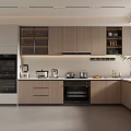 Modern Kitchen Interior With Wooden Cabinets Countertop Appliances And Window Plant