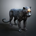 Detailed Spotted Leopard with Red Eyes in 3D Model Standing on Dark Background