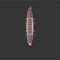 Handmade Wooden Boat Featuring Red Accents Striped Pattern And Rowing Oars