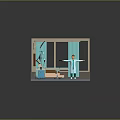 Cartoon Medical Room Scene With Doctor Hospital Bed Medical Equipment Wall Clock And Blue Curtains
