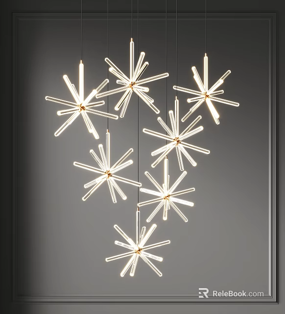 Modern Star Shaped Chandelier with Metal Arms and Bright Lights for Contemporary Spaces 3d model 