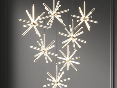 Modern Star Shaped Chandelier with Metal Arms and Bright Lights for Contemporary Spaces 3d model